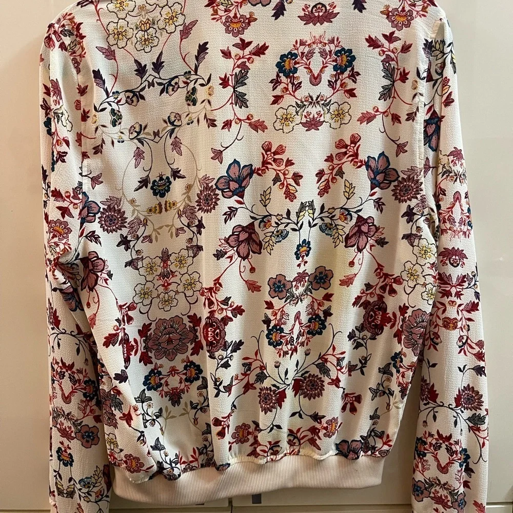 Love Tree Black Pink Floral Zip Up Jacket Womens Large Long Sleeve Pockets